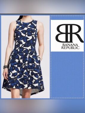 Banana Republic Petite Sleeveless Dress with Bold Blue and White Floral Print
